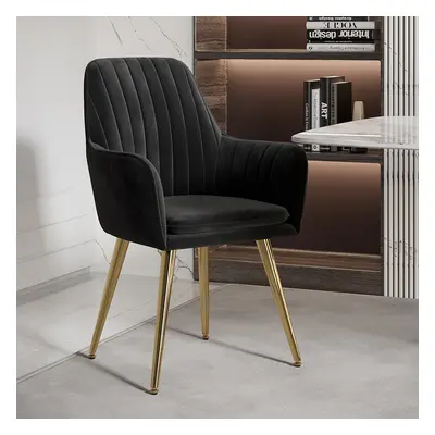 Modern Dining Chair Black Velvet Upholstered Dining Chairs With Arms (Set of 2)