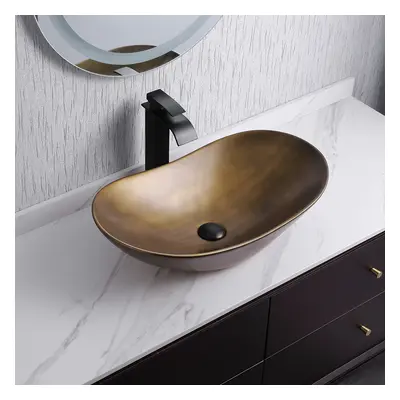 Gold Ceramic Countertop Bathroom Wash Basin Boat Shaped