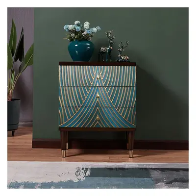 Novel Blue Cabinet Gold-Painted 3-Drawer Chest in Small