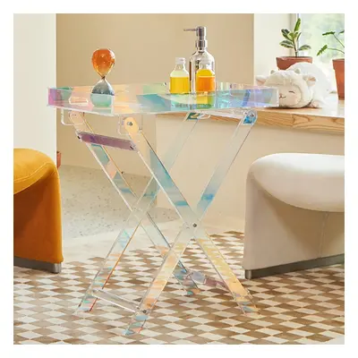 Modern Acrylic Folding Side Table Clear Square Iridescent End Table