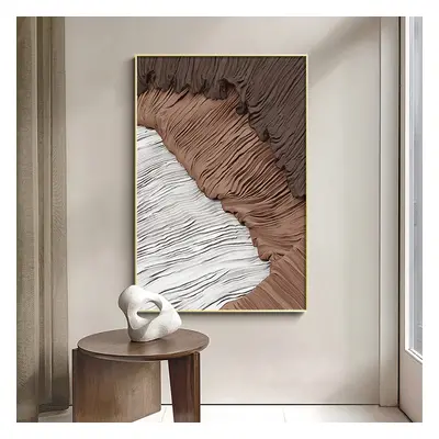 Japandi Abstract Canvas Wall Art Print Framed Wall Decor in White & Brown