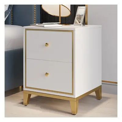 Modern White Bedside Table with 2-Drawer and Gold Legs