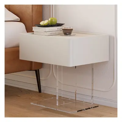 Modern White Faux Leather Floating Nightstand Bedside Table with Acrylic Frame