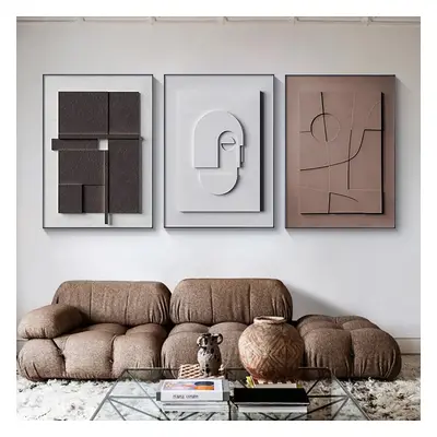 3 Pieces Japandi Geometric Canvas Wall Art Painting Wall Decor Set with Rectangle Frame