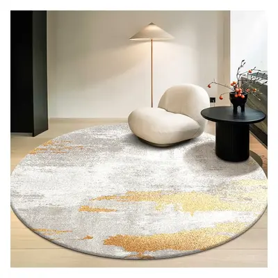 1200mm x 1200mm Modern Gray and Yellow Abstract Round Velvet Indoor Area Rug