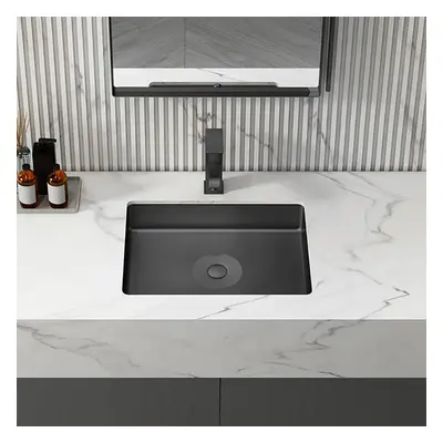 Black Modern Stainless Steel Rectangular Sink Undermount Bathroom Wash Sink