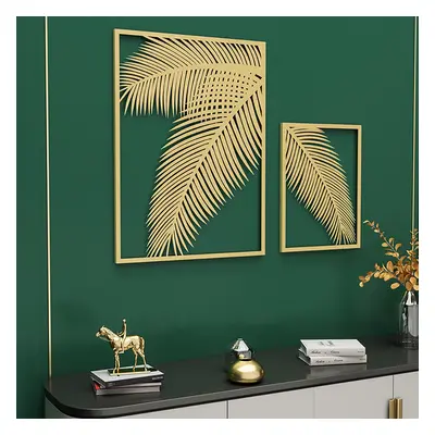 2 Pieces Metal Wall Decor Rectangular Palm Leaf Home Art Set in Gold for Living Room