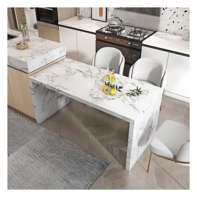 1200mm Modern White Kitchen Island Rectangular Marble Veneered Top