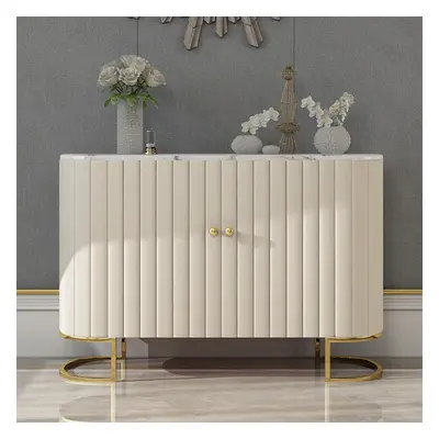 Epaule Off White Modern Sideboard Buffet PU Leather Sideboard Cabinet with Drawers Gold