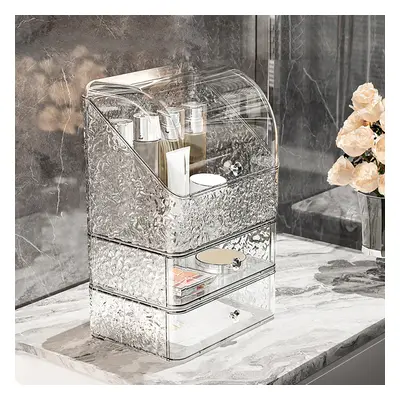 Water Ripple Makeup Organizer Desktop Cosmetic Storage Box with 2 Drawers in Clear