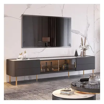 Brotic Modern 2000mm TV Stand Sintered Stone 2-Drawer Glass Doors Media Console