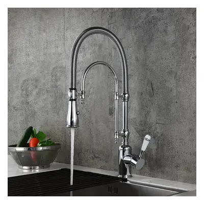 High Arc Dual-Mode Pull-Down Kitchen Faucet Solid Brass with Porcelain Handle