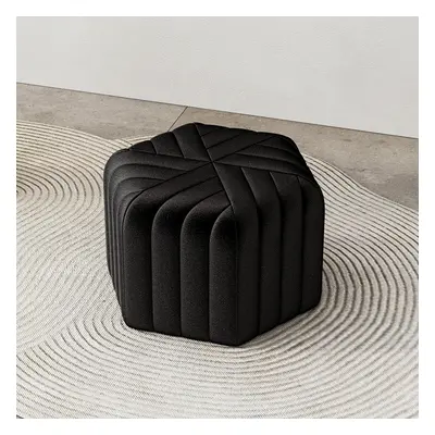 18.5" Wide Black Pouf Ottoman Upholstered in Velvet Hexagonal Footrest Stool