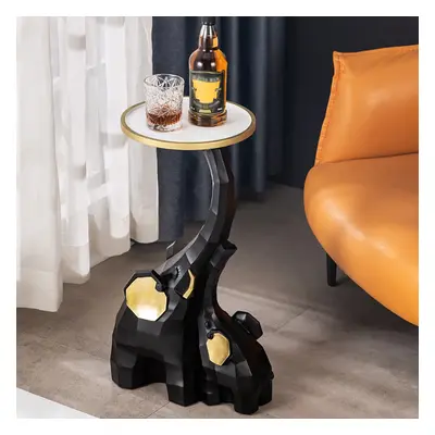 Black & Gold End Table with Tray Top Decor Elephant Shape Side Table