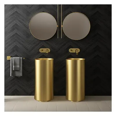 Gold Modern Luxury Round Stainless Steel Freestanding Bathroom Basin Pedestal Basin