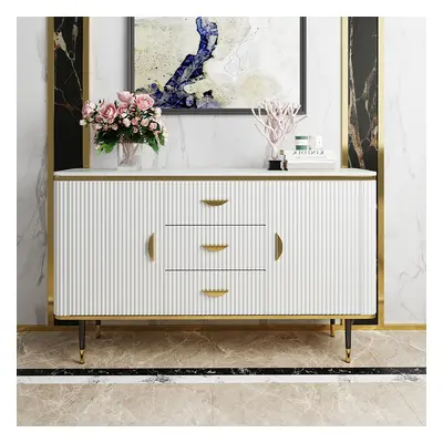 1500mm Modern White Sideboard with 3 Drawers & 2 Doors and Faux Marble Top in Large