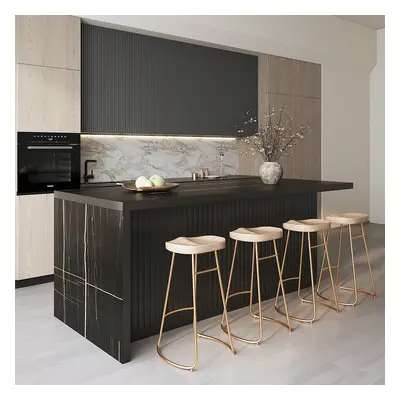 72" Kitchen Islands Marble Veneered Top Black Modern with Storage Kitchen Cabinet