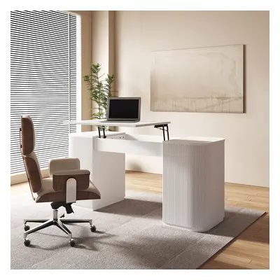 Modern White Standing Computer Desk with 2 Doors and Storage Office Desk