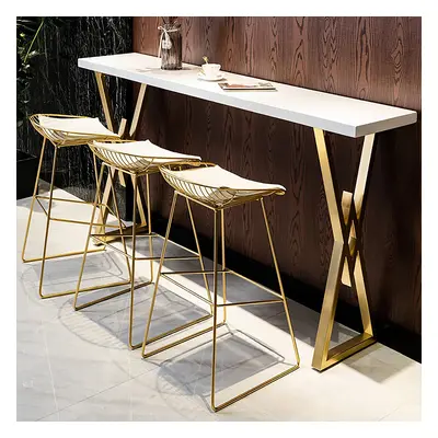 Modern White Kitchen Rectangular Bar Height Dining Table Wood Breakfast Pub Table with Gold Base