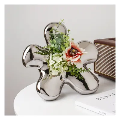 Modern Silver Ceramic Flower Shape Table Vase Home Decorative Object Art for Living Room