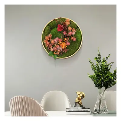 3D Round Preserved Moss Flower Wall Art Hanging Rainbow Floral Decor with Wood Frame