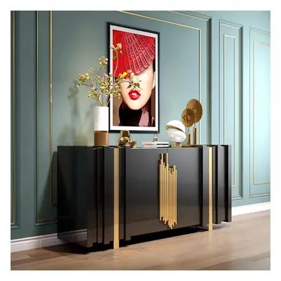 Aurea 1600mm Light Luxury Sideboard Black Rectangular Buffet 2 Doors 2 Shelves in Gold