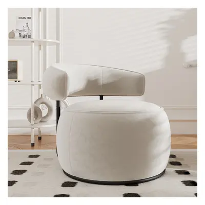 Modern Off-White Swivel Armchair Barrel Accent Chair Velvet Upholstered