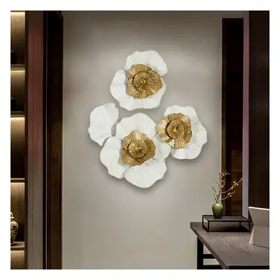 600mm x 700mm Modern Metal Flower Wall Decor Home Wall Art in Gold & White Living Room