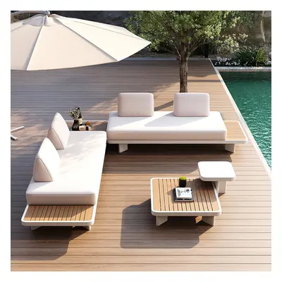 5 PCS L Shaped Outdoor Sectional Sofa Set Mordern Yard & Patio Furniture for 4-6 Person in White