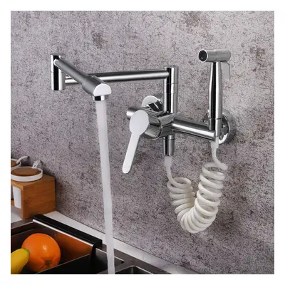 Modern Retractable Wall-mounted Pot Filler Chrome Kitchen Faucet with Spray