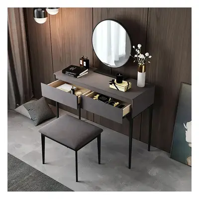 Modern Grey Makeup Vanity Set with Velvet Surface Dressing & Mirror & Stool in Large