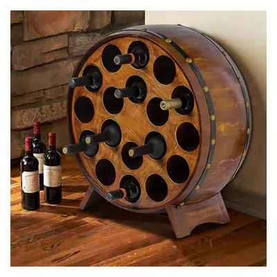 18 Bottles Vintage Wood Barrel Wine Rack Round Shaped Stackable Floor Wine Rack