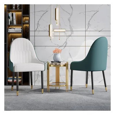 Set of 2 Modern Dining Chairs PU Leather with Upholstered in White & Green Dining Room Chairs