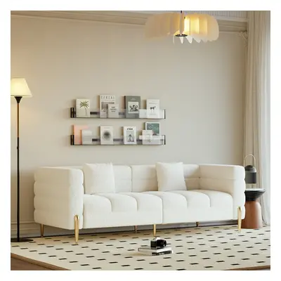 Homary 78.7" Modern White Boucle Upholstered Fluted 3 Seater Sofa for Living Room with pillow