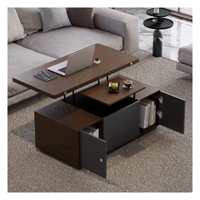 Modern Walnut Multi-functional Rectangle Lift-top Coffee Table Extendable with Storage