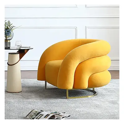 Creative & Modern Yellow Solid Wood & Velvet Accent Chair with Metal Base