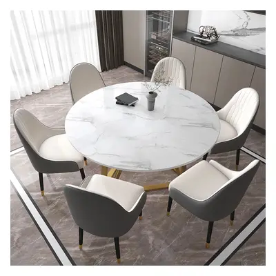 53" White Modern Round Faux Marble Dining Table with Stainless Steel Base