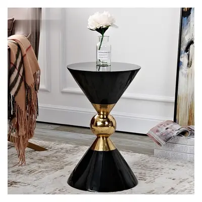 Modern Round Black End Table of Hourglass Fiberglass in Large