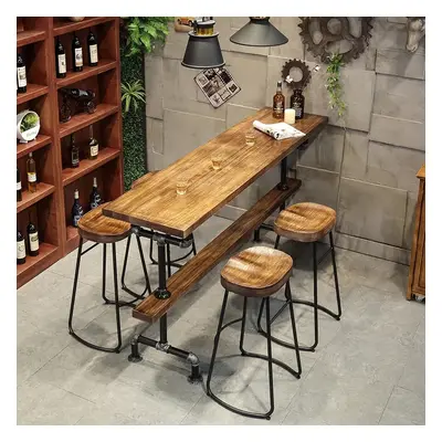 Industrial Long Bar Height Table Set for 4 Wooden 5 Piece Breakfast Table and Bar Stools with Fo