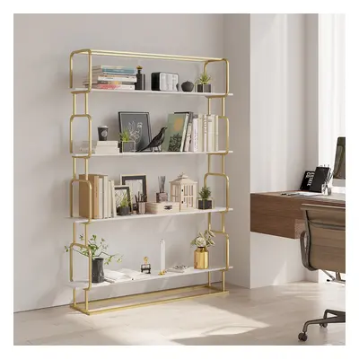 1800mm Modern White Tall Freestanding Wooden Office 4 Shelves Etagere Bookcase in Gold