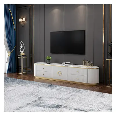 Plalue Modern White Long 86 Inch TV Stand with 4 Drawers for TV Up to 2540mm