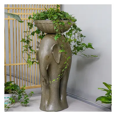 660mm Outdoor Elephant Sculpture Resin Garden Statue Planter Bird Bath Figurine in Green