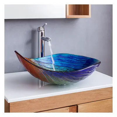 Tempered Glass Multicolour Teardrop-Shaped Bathroom Countertop Basin Wash Basin