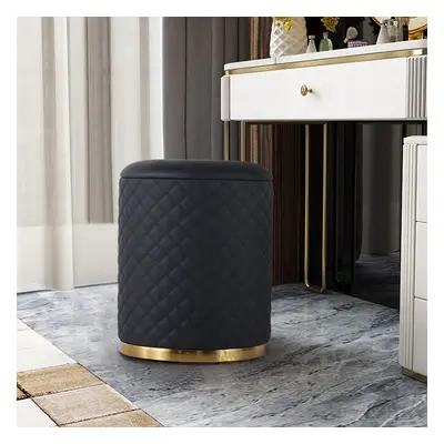 400mm Small Round Vanity Stool PU Leather Upholstered Ottoman Stool in Black