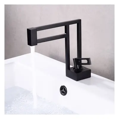 Single Lever Handle Black Geometric Bathroom Basin Mixer Tap Mono Solid Brass