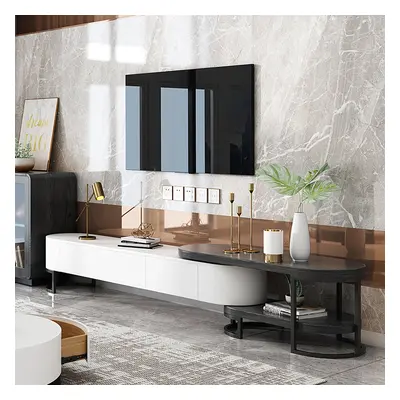 Nesnesis Modern Extending TV Stand with Storage Oval White & Black Media Console