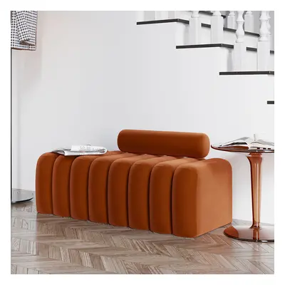 Modern Line Tufted Entryway Bench Upholstered Bench with Round Back Orange