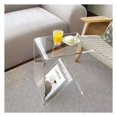 C-shaped End Table with Storage Transparent Acrylic Small Space Side Table