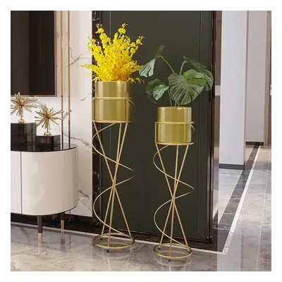 Nordic Round Metal Plant Stand Standing Plant Shelf in Gold