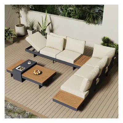 4 PCS L Shaped Outdoor Sectional Sofa Set Modern Yard & Patio Furniture for 6 Person in Beige Cu